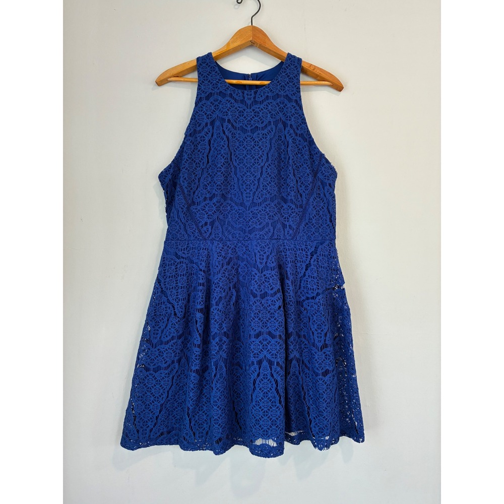 Mossimo Womens Dress XXL Blue Lace Sleeveless Party Cocktail Fit Flare